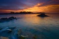 The remnants of old military fortress from world wor II at Kuala Dasar Sabak Beach in Kelantan Malaysia during sunset.