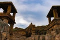 The remnants of pavilions (open mandapas)at Badami, Royalty Free Stock Photo