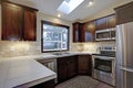 Remodeled kitchen with skylights.