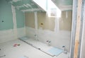 Remodeling attic bathroom with drywall repair, plastering painting, stucco. Bathroom repair and renovation