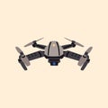 Remote aerial drone with a camera taking photography or video recording color icon.