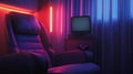 remote on armrest, quiet room, TV light glow. Royalty Free Stock Photo
