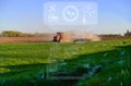 Remote automated control of a tractor in agriculture. AI technologies to analyze data and increase productivity and yield Royalty Free Stock Photo