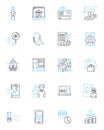 Remote banking linear icons set. Online, Mobile, Digital, E-banking, Automated, Virtual, Paperless line vector and