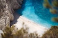 Remote beach behind Mizithres rock in Zakynthos Ionian island, Greece