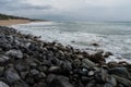 Remote beach at the edge of the Napali Coast on Kauai, Hawaii, in winter Royalty Free Stock Photo