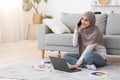 Remote Business Ideas. Young Arabic Woman Freelance Designer Working At Home Royalty Free Stock Photo