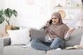 Remote Business Stress. Angry arabic businesswoman having problems while working at home Royalty Free Stock Photo