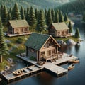 Remote Cabins Lodge Wilderness Fishing Chalets Home Exterior Wooden House Construction AI Generated