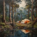 Remote Campground Painting: Realistic Genre Scene By Mitch Griffiths