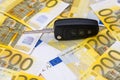 Remote car control on euro banknotes background Royalty Free Stock Photo