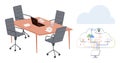Remote Collaboration Concept with Office Desk Setup and Cloud Computing Diagram Royalty Free Stock Photo