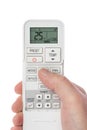 Remote control from air conditioner in hand Royalty Free Stock Photo
