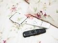 Remote Control On Bed Royalty Free Stock Photo