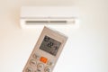 remote control command for air conditioning to be handled point to the device with the order to 22Â°C Royalty Free Stock Photo