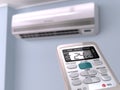Remote control directed on air conditioner systrem. Royalty Free Stock Photo