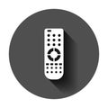 Remote control icon in flat style. Infrared controller vector illustration on black round background with long shadow. Tv keypad Royalty Free Stock Photo