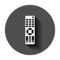 Remote control icon in flat style. Infrared controller vector illustration on black round background with long shadow. Tv keypad Royalty Free Stock Photo