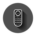 Remote control icon in flat style. Infrared controller vector illustration on black round background with long shadow. Tv keypad Royalty Free Stock Photo