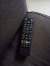 A tv remote control on the sofa