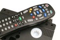 Remote control with vhs tapes upclose Royalty Free Stock Photo