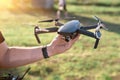 Remote controlled copter with digital camera in the hand. Closeup Royalty Free Stock Photo