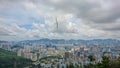 Remote controlled Glider Plane flying above densely populated Kowloon City of Hong Kong