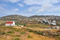 Remote countryside landscape on greek island mykonos, greece