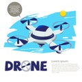 Remote drone with camera. typographic - vector