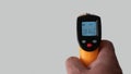 Remote electronic thermometer with normal temperature in hand
