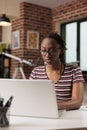 Remote employee working, typing on laptop keyboard, writing email Royalty Free Stock Photo