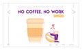 Remote Freelance or Office Work Landing Page. Young Hipster Sit with Laptop s on Coffee Bean near Huge Plastic Cup