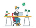 Remote Freelance Work Concept. Man Freelancer Sitting in Comfortable Armchair Working Distant on Laptop