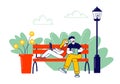 Remote Freelance Work, Selfemployment Concept. Man and Woman Freelancers Sitting in City Park Working Distant on Laptop Royalty Free Stock Photo