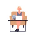 Remote home working woman in cozy armchair