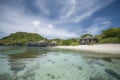 remote island getaway with crystal-clear water and white sand Royalty Free Stock Photo