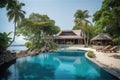 remote island getaway with luxury villa, swimming pool, and private beach Royalty Free Stock Photo