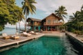 remote island getaway with luxury villa, swimming pool, and private beach Royalty Free Stock Photo