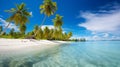 Remote island oasis, palm-fringed sandy beaches allure.AI Generated