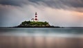 A remote island with a solitary lighthouse