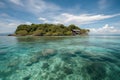 remote island surrounded by crystal-clear water, with snorkeling and diving opportunities
