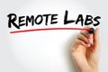 Remote Labs text underlined in red, representing concept of online laboratory experiments and distant scientific learning. Hand Royalty Free Stock Photo