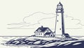 Remote Lighthouse on Rocky Islet, Secluded Coastal Icon, vector design Generative AI Royalty Free Stock Photo