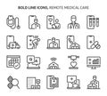 Remote medical care, bold line icons