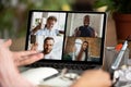 Remote meeting. Man working from home during coronavirus or COVID-19 quarantine, remote office concept. Royalty Free Stock Photo