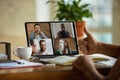 Remote meeting. Man working from home during coronavirus or COVID-19 quarantine, remote office concept. Royalty Free Stock Photo