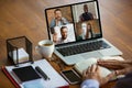 Remote meeting. Man working from home during coronavirus or COVID-19 quarantine, remote office concept. Royalty Free Stock Photo