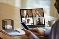 Remote meeting. Man working from home during coronavirus or COVID-19 quarantine, remote office concept. Royalty Free Stock Photo