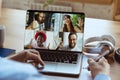 Remote meeting. Man working from home during coronavirus or COVID-19 quarantine, remote office concept. Royalty Free Stock Photo