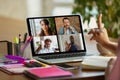 Remote meeting. Woman working from home during coronavirus or COVID-19 quarantine, remote office concept. Royalty Free Stock Photo